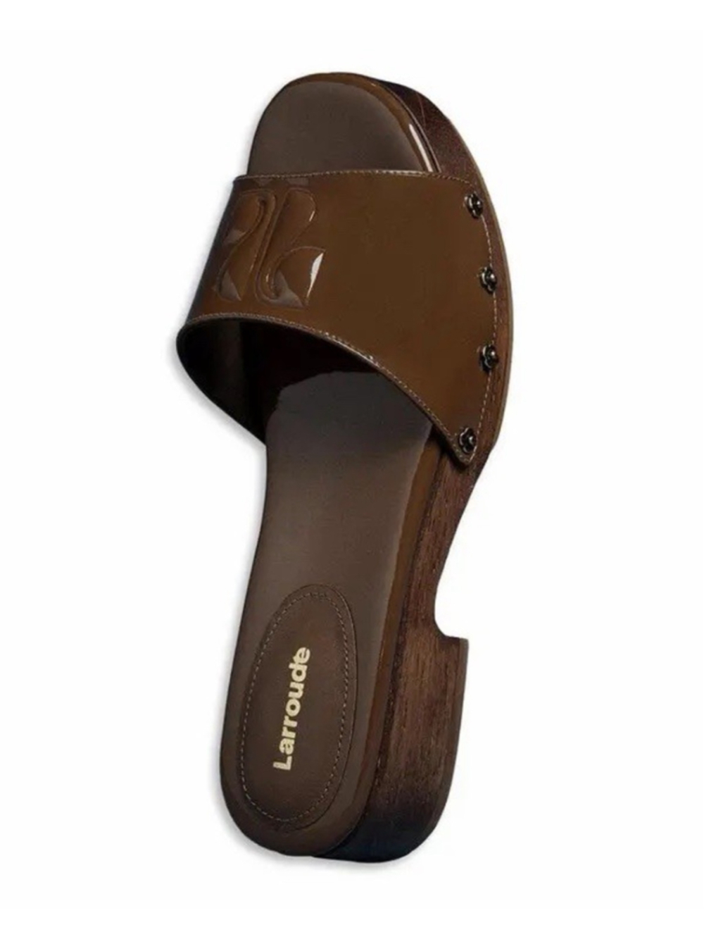 LARROUDE Zuzi Mule Sandals Patent Leather Wood Burnt Umber Size 9 WORN ONCE $315 - Picture 2 of 10